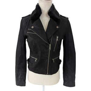 Levi’s Genuine Leather Moto Jacket Faux Fur Black Shimmer Women's S Petite